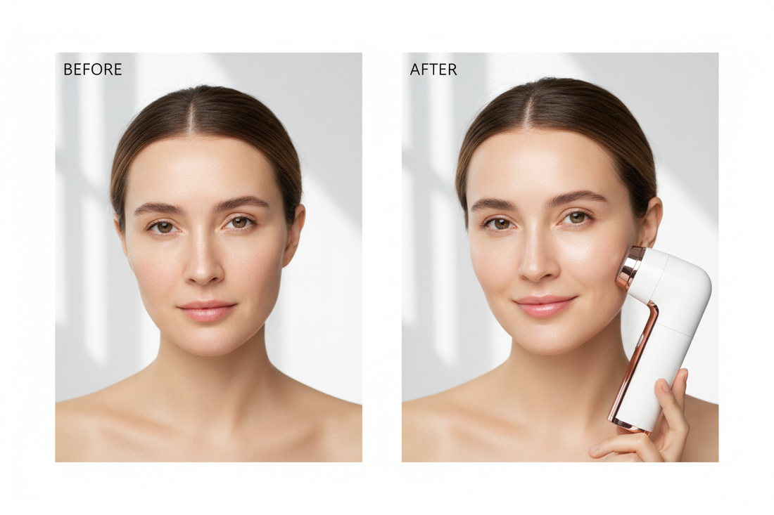 Before and after comparison of skin after 30 days using EMS facial device