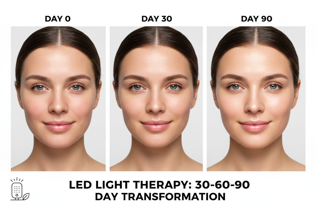 Side by side skin comparison at 30 60 and 90 days of LED light therapy use