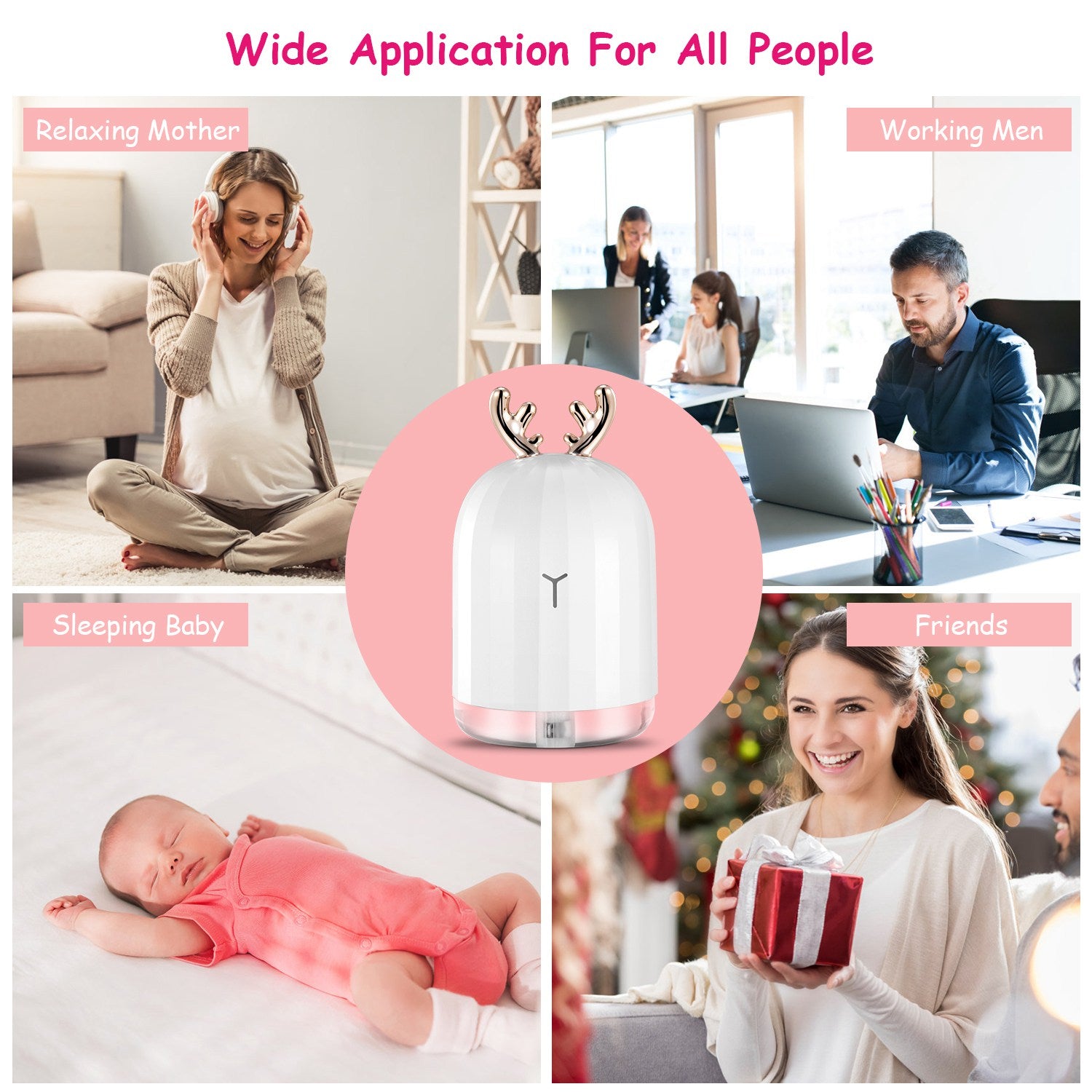 220ml Cool Mist Humidifier with 7-Color Breathing Lights — Ultrasonic Air Diffuser | Auto Shut-Off | Pink Rabbit & White Deer — Prime Trend Market