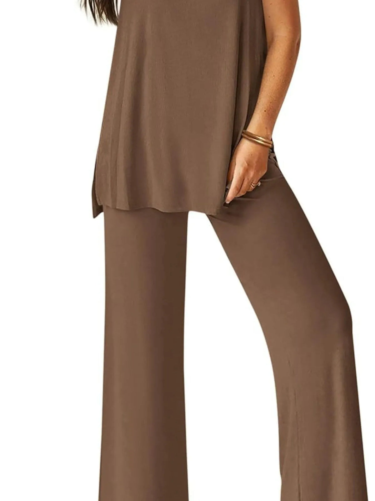 Round-Neck Longline Tank & Wide-Leg Pants Set