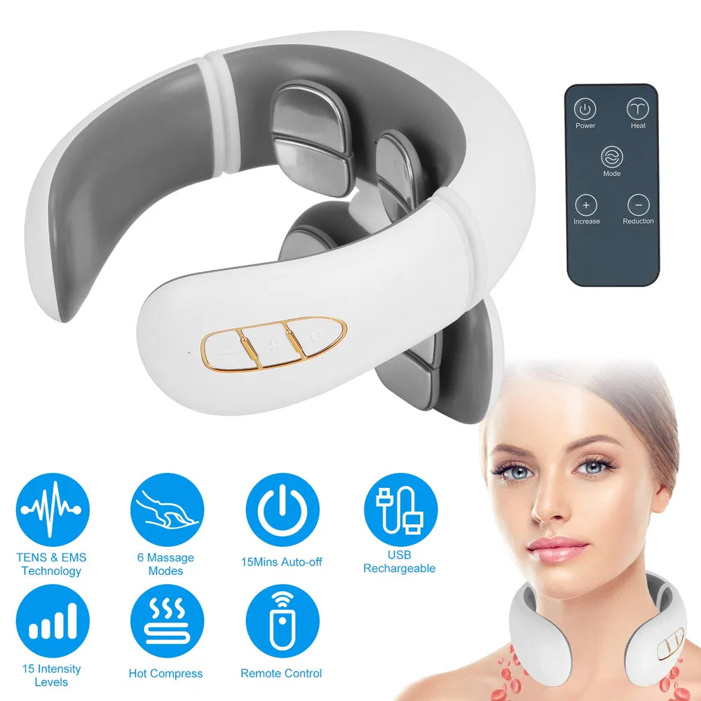Luxury EMS Cervical Neck Massager with Heat — 8 Heads, 6 Modes, Remote Control & Voice Prompt — Prime Trend Market