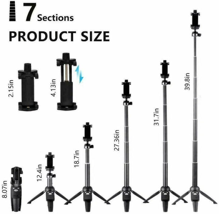 Selfie Stick Tripod with Bluetooth Remote | 40" Portable | iPhone & Android | Black — Prime Trend Market