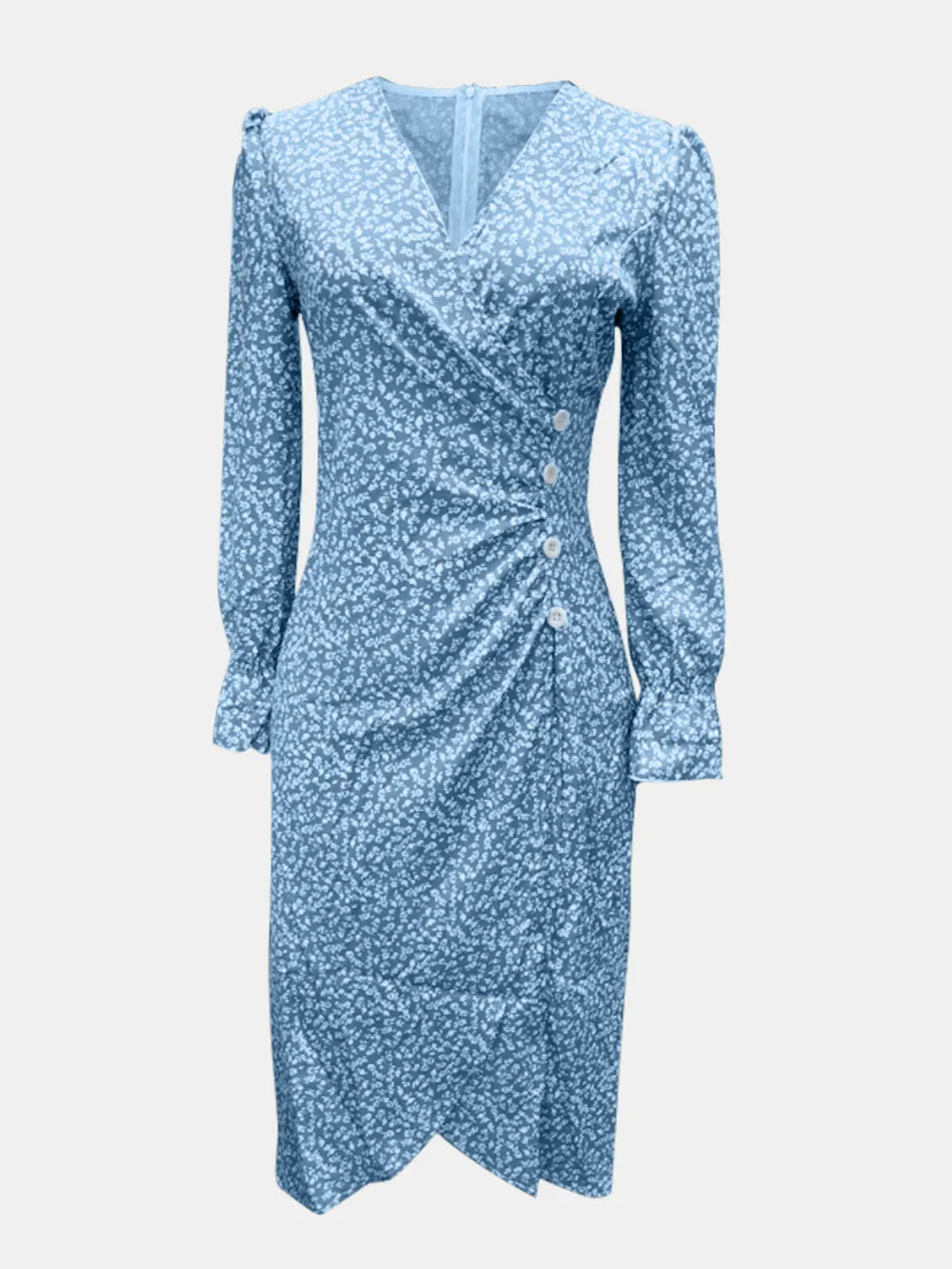 Printed Surplice Long-Sleeve Midi Dress | S–3XL
