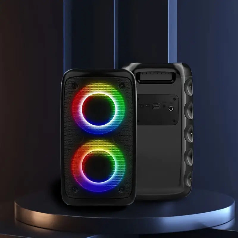 Portable Boombox Wireless Speaker with Disco LED Lights, Subwoofer & Wired Mic — Outdoor Party Speaker — Eliza & Tuan