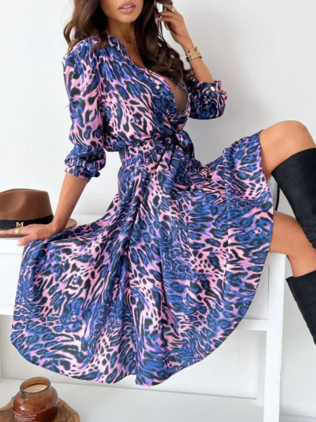 Printed Tie-Waist Midi Dress | S–2XL