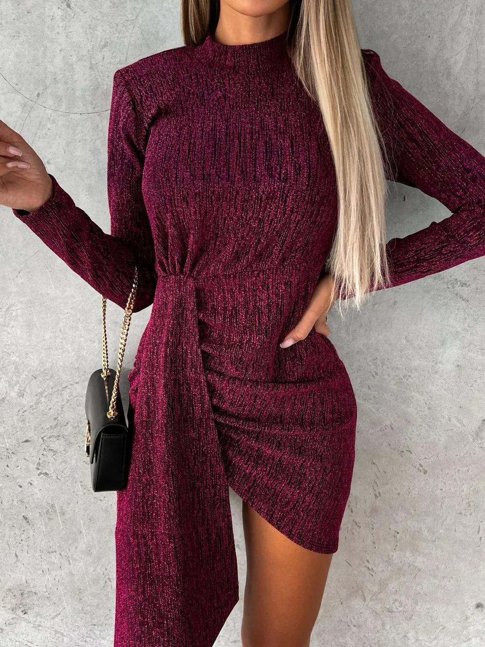 Heathered Mock-Neck Long-Sleeve Mini Dress