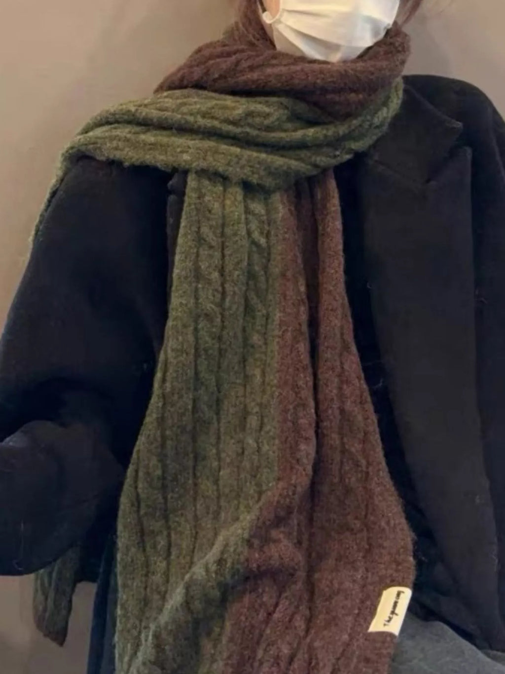 Two-Tone Cable-Knit Scarf