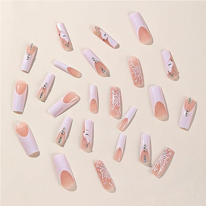 Diamond Deer Snowflake Press-On Nails – 24 PCS Long Square | Holiday Nail Art with Crystal Rhinestones — Prime Trend Market