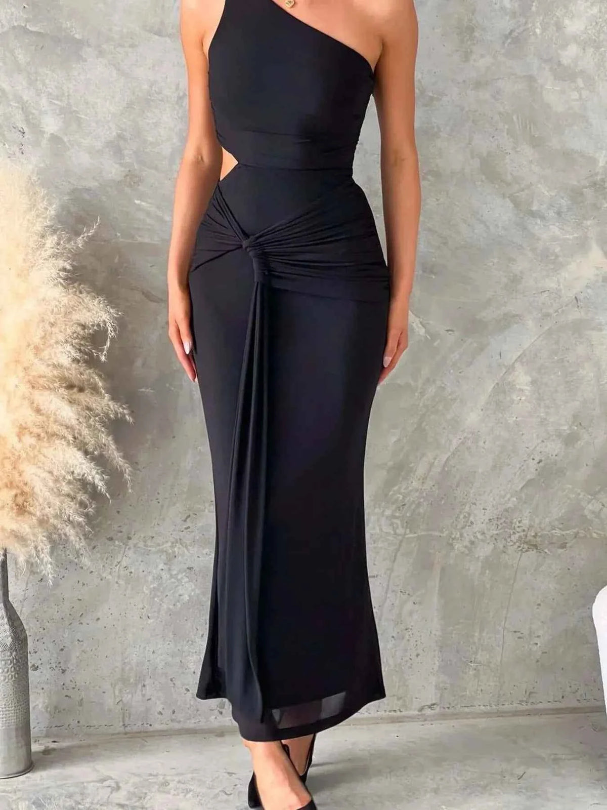One-Shoulder Waist-Cutout Maxi Dress