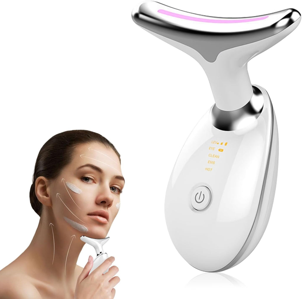 Luxury 3-Mode LED Face & Neck Sculpting Massager — EMS, Heat & Color Light for Double Chin & Jawline — Eliza & Tuan