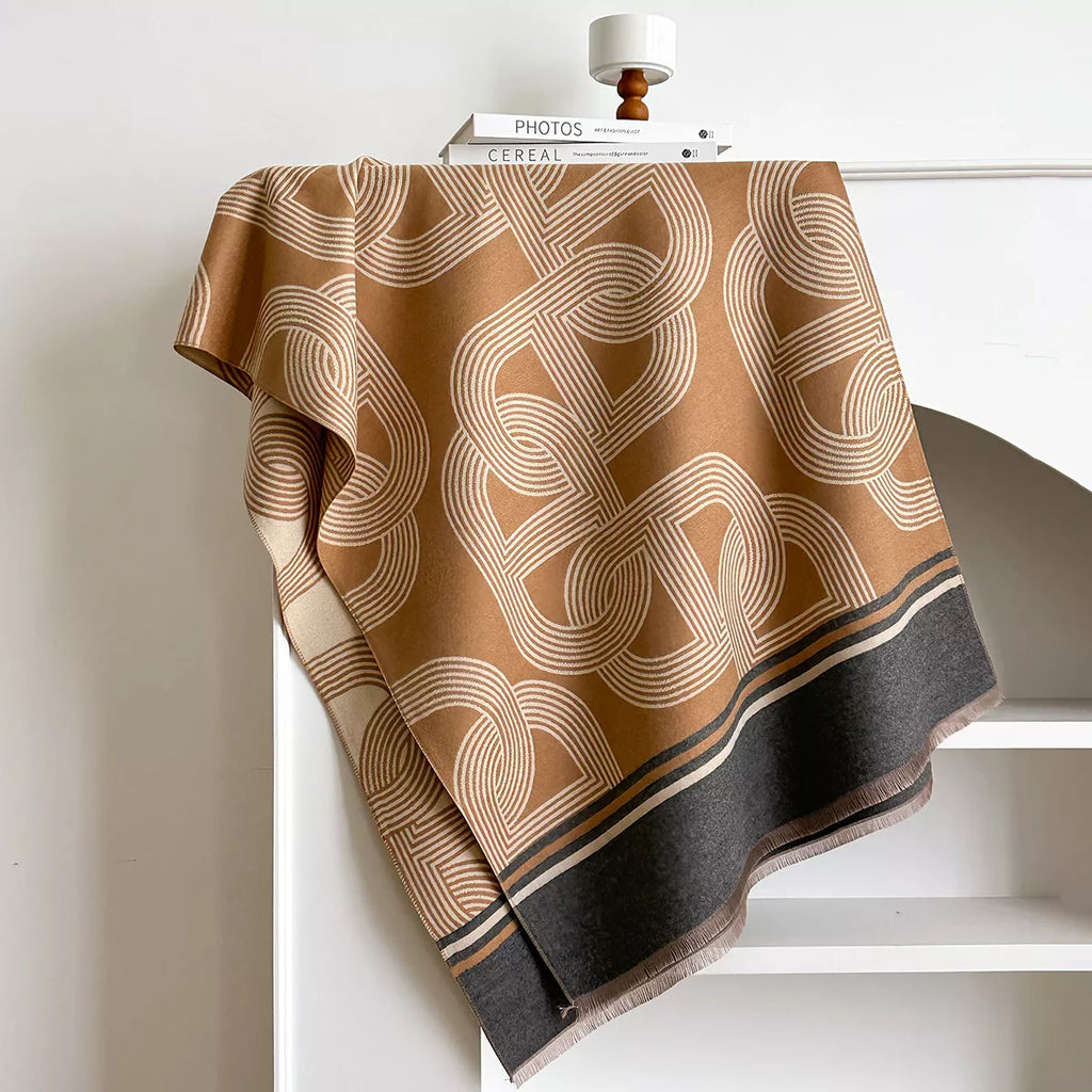 Geometric-Print Cotton Raw-Hem Scarf