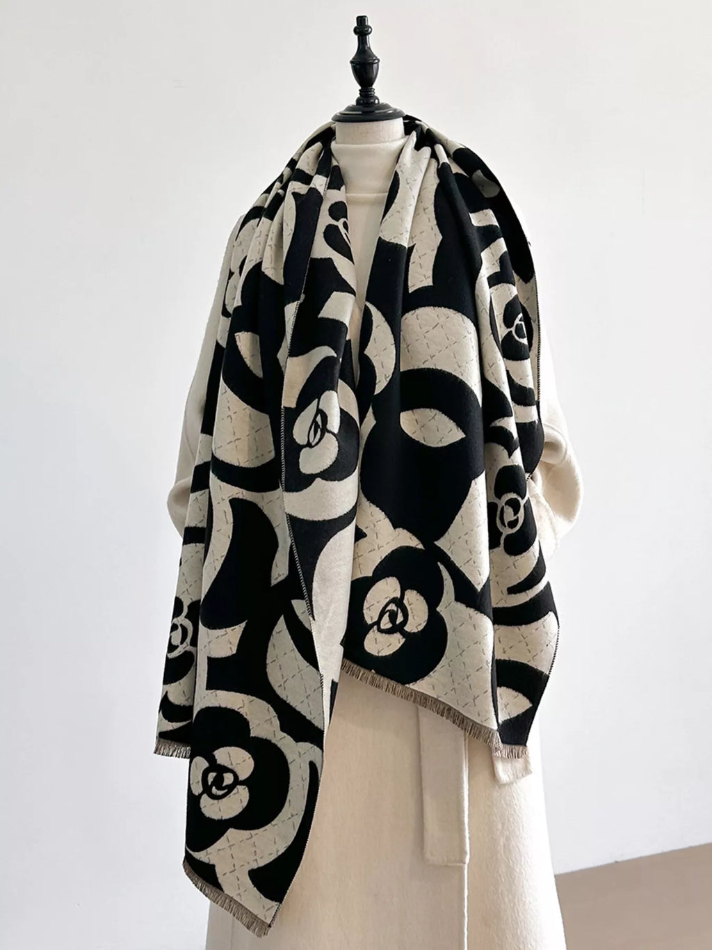 Floral-Pattern Polyester Scarf