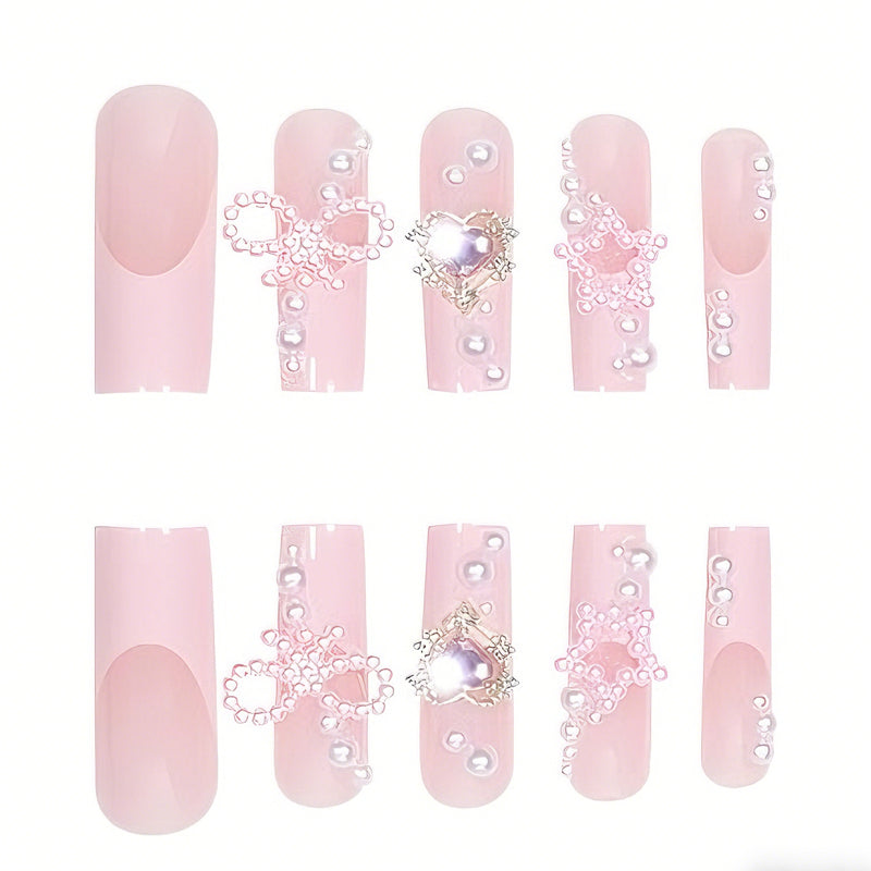 Bow Nail Art Press-On Nails – 24 PCS Long Square Head Shape | Cute Y2K Ribbon Design — Prime Trend Market