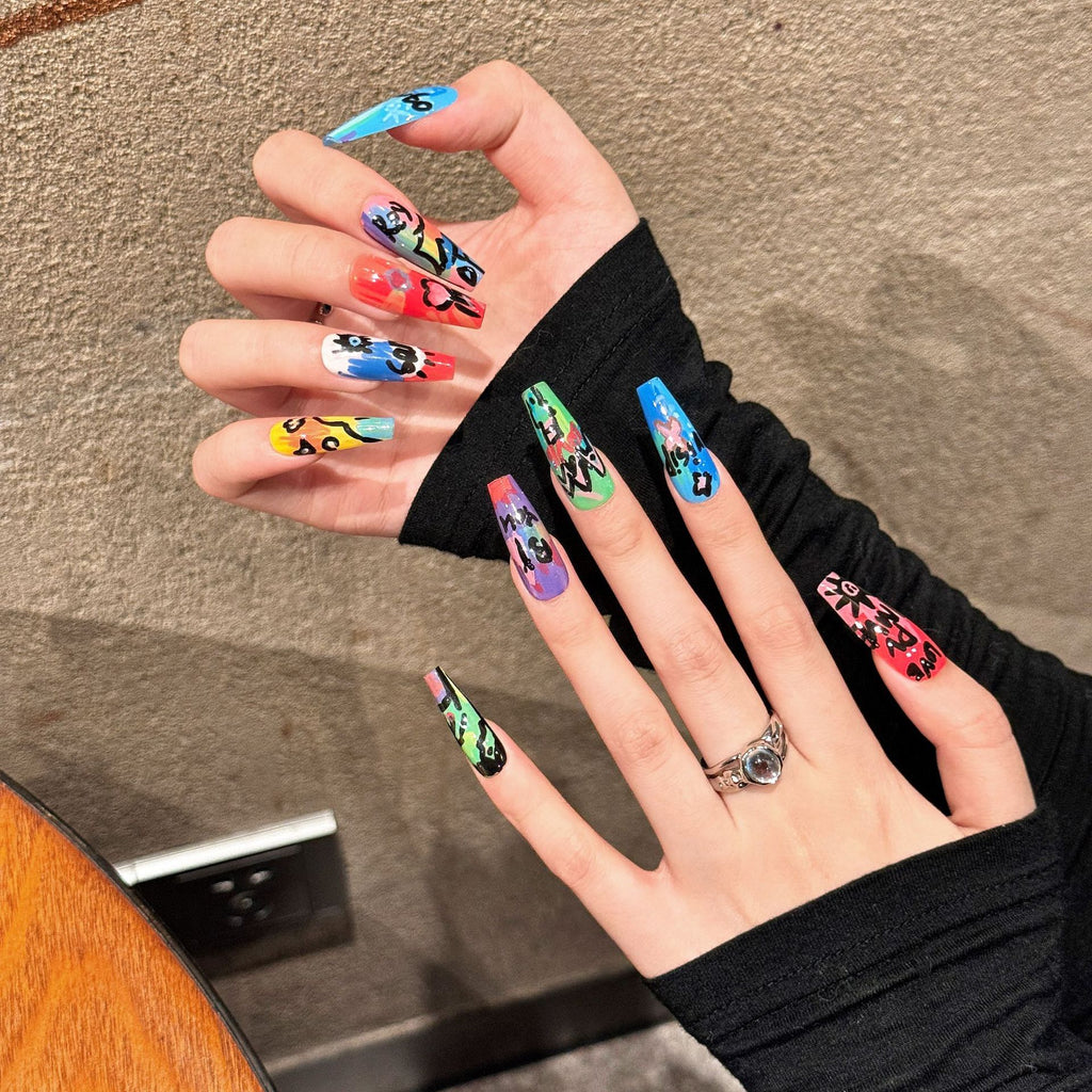 Graffiti Oil Painting Press-On Nails – Super Long Ladder | Removable Wearable Nail Art — Prime Trend Market