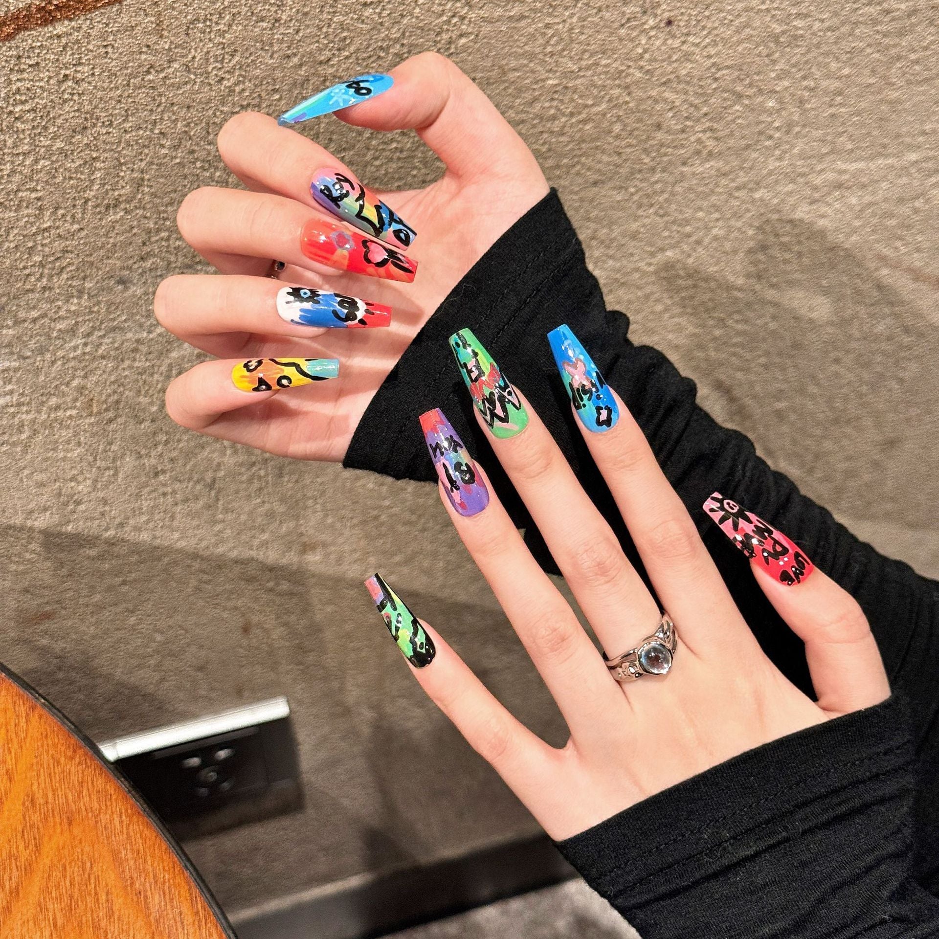 Graffiti Oil Painting Press-On Nails – Super Long Ladder | Removable Wearable Nail Art — Prime Trend Market