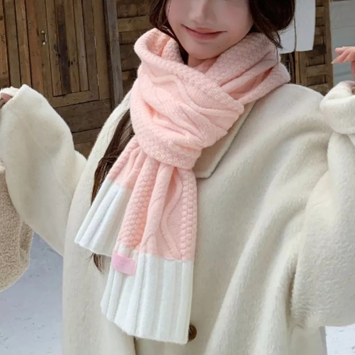 Two-Tone Cable-Knit Scarf