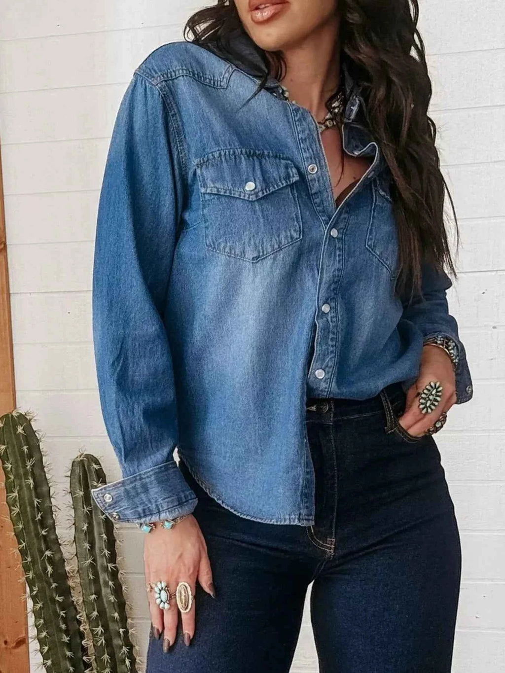 Washed Blue Button-Down Denim Shirt