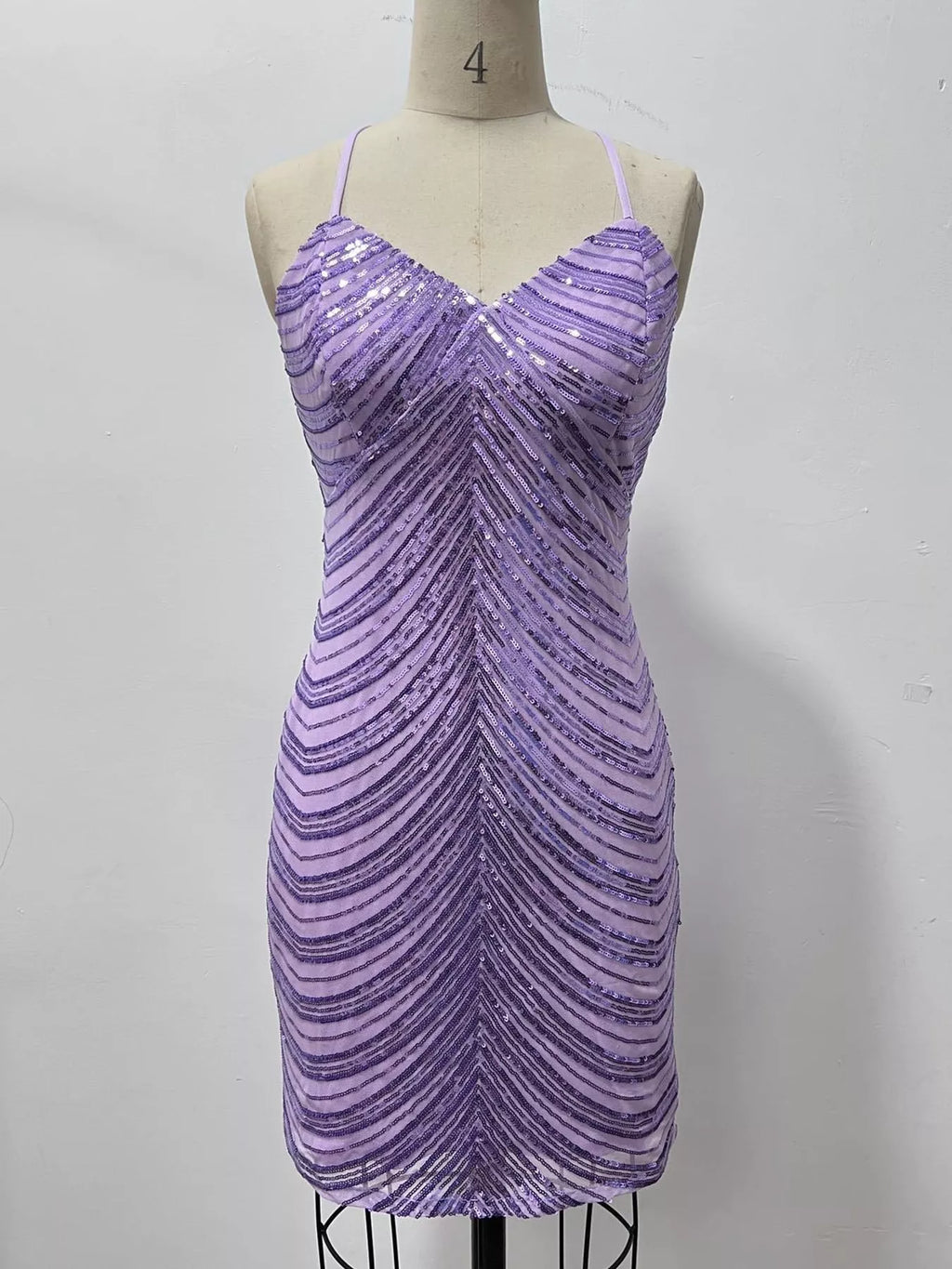 Sequin V-Neck Backless Bodycon Mini Cami Dress