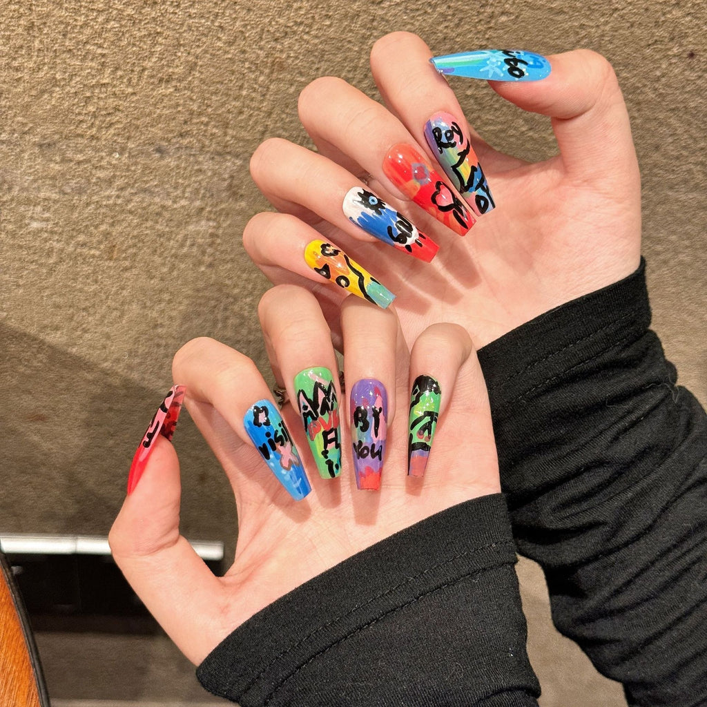 Graffiti Oil Painting Press-On Nails – Super Long Ladder | Removable Wearable Nail Art — Prime Trend Market