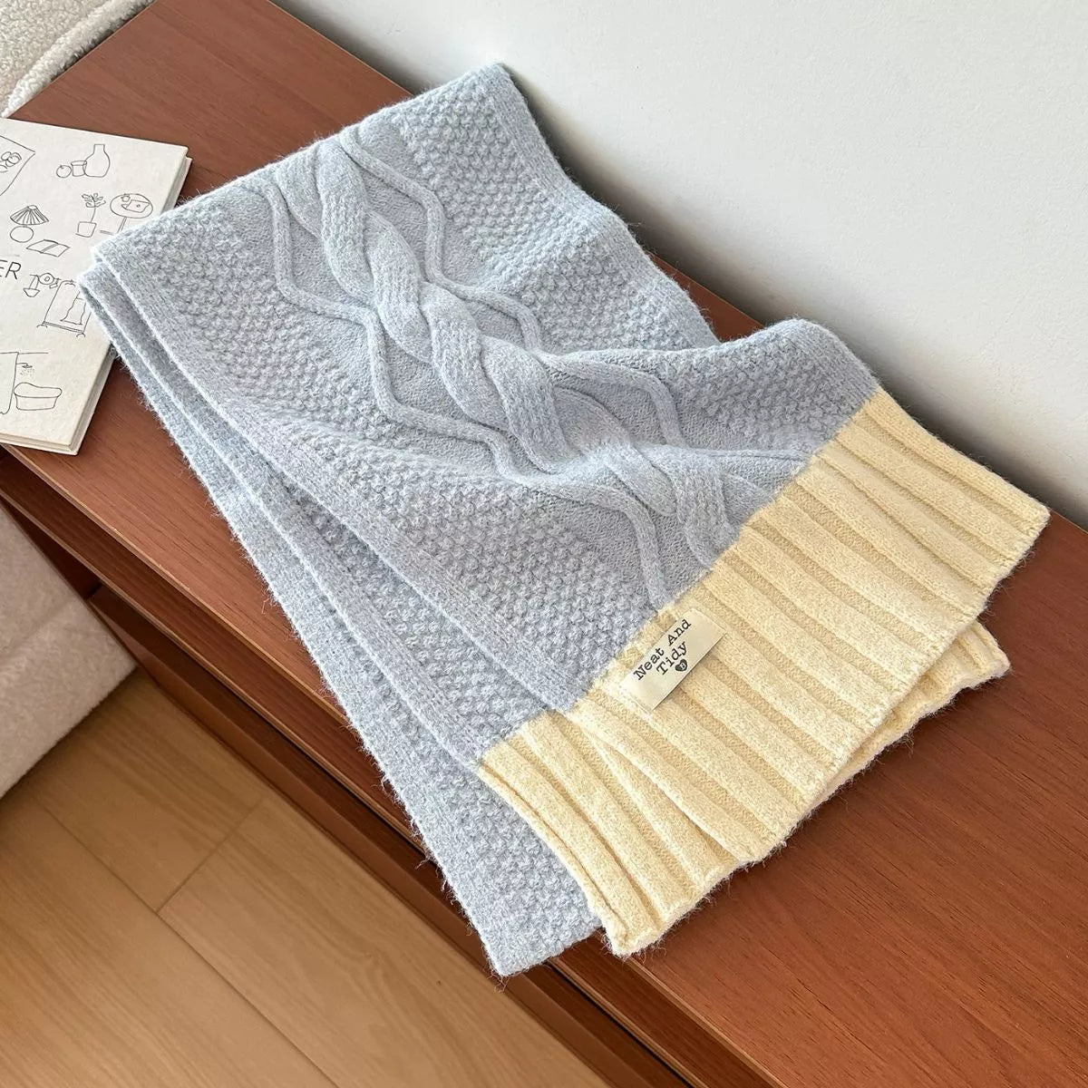 Two-Tone Cable-Knit Scarf