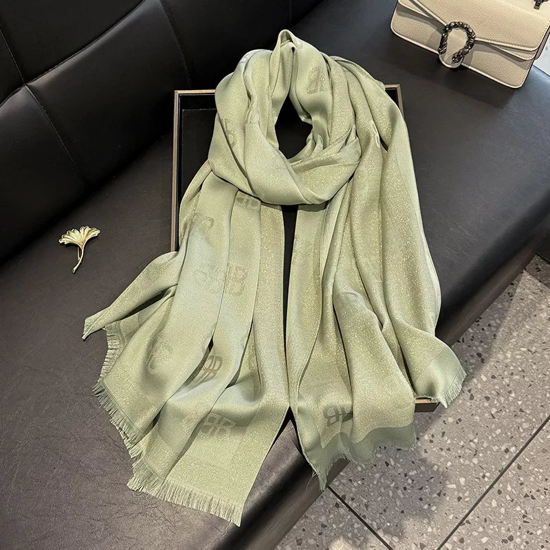 Long Patterned Raw-Hem Scarf