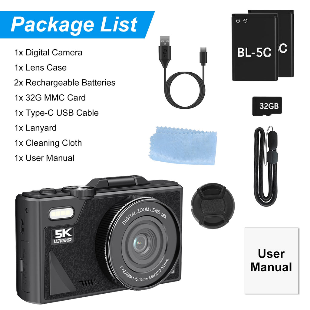 5K WiFi Vlogging Camera with Flip Screen, Fill Light & 2 Batteries — Prime Trend Market