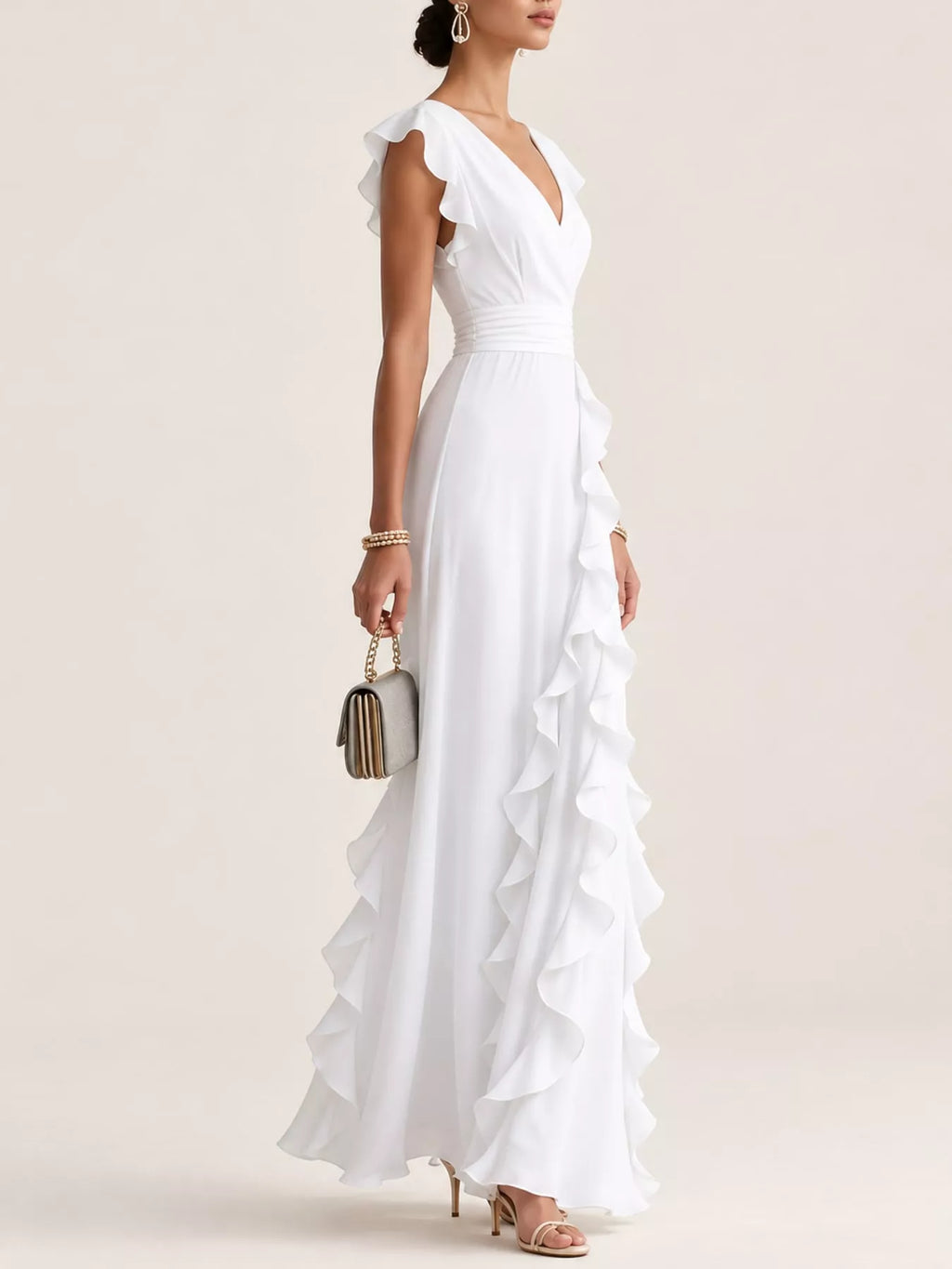 Ruffled Surplice Sleeveless Maxi Dress