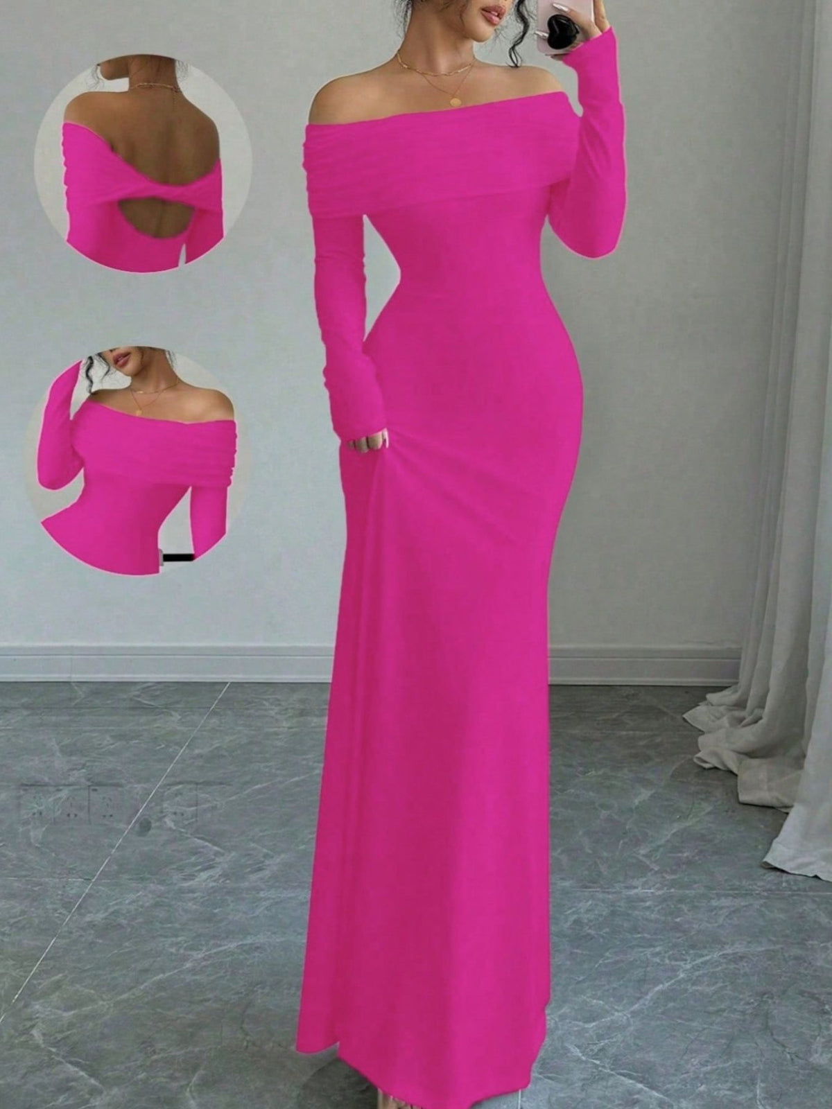 Off-Shoulder Long-Sleeve Maxi Dress