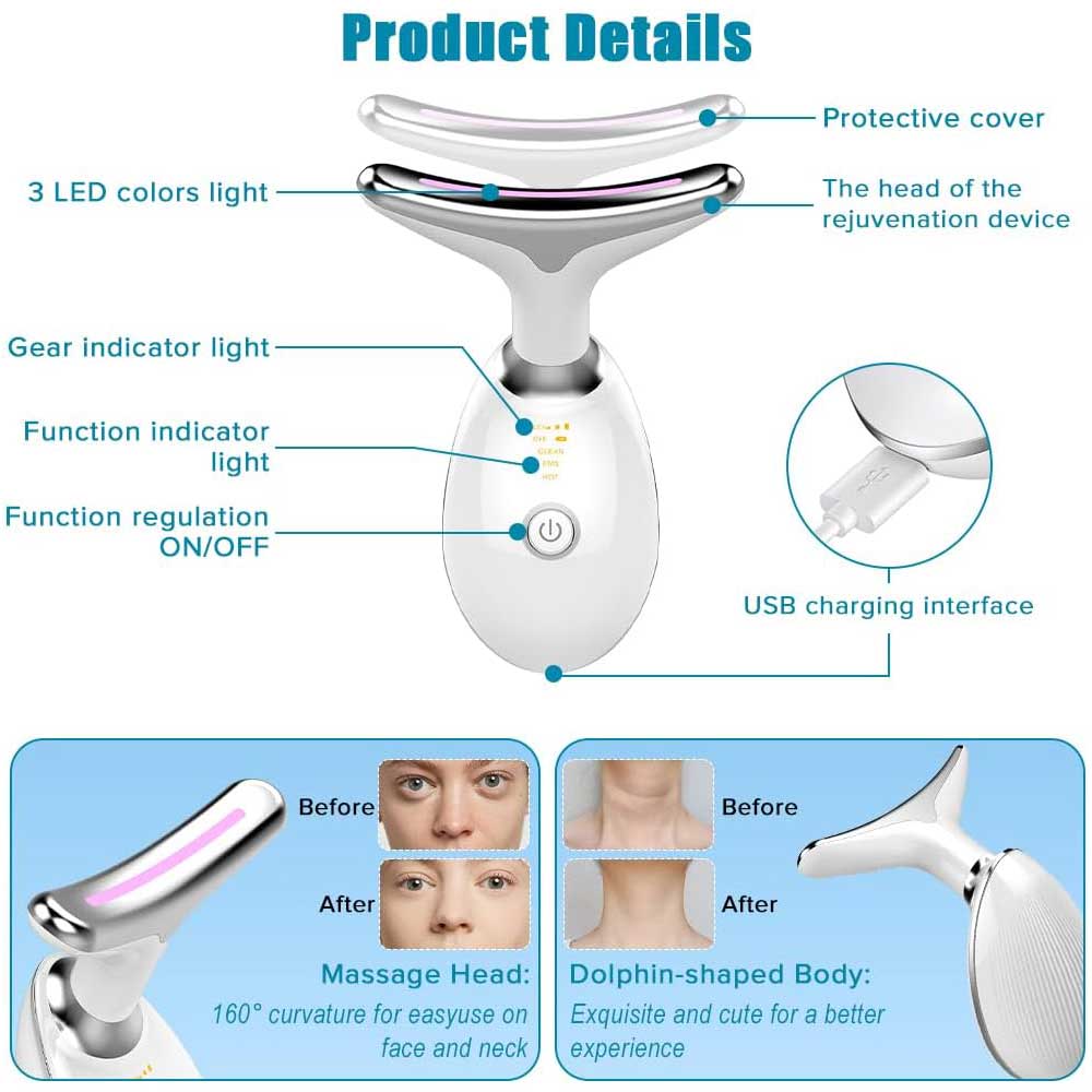 Luxury 3-Mode LED Face & Neck Sculpting Massager — EMS, Heat & Color Light for Double Chin & Jawline — Eliza & Tuan