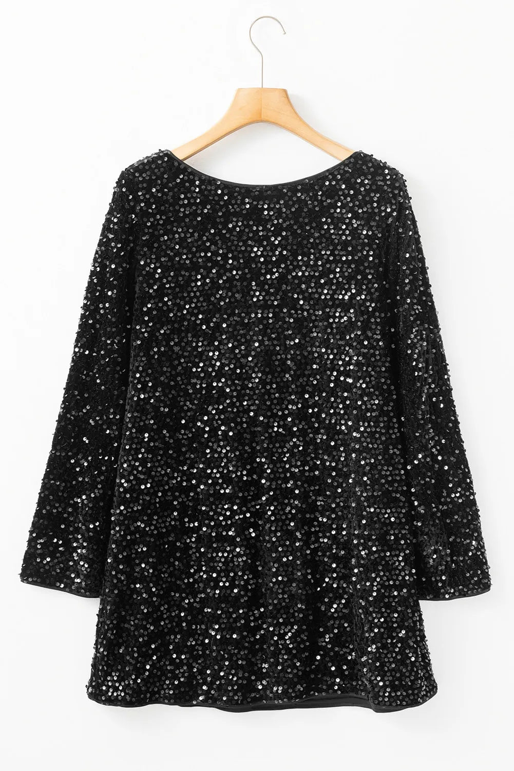 Black Sequin Bow-Back Long-Sleeve Mini Dress