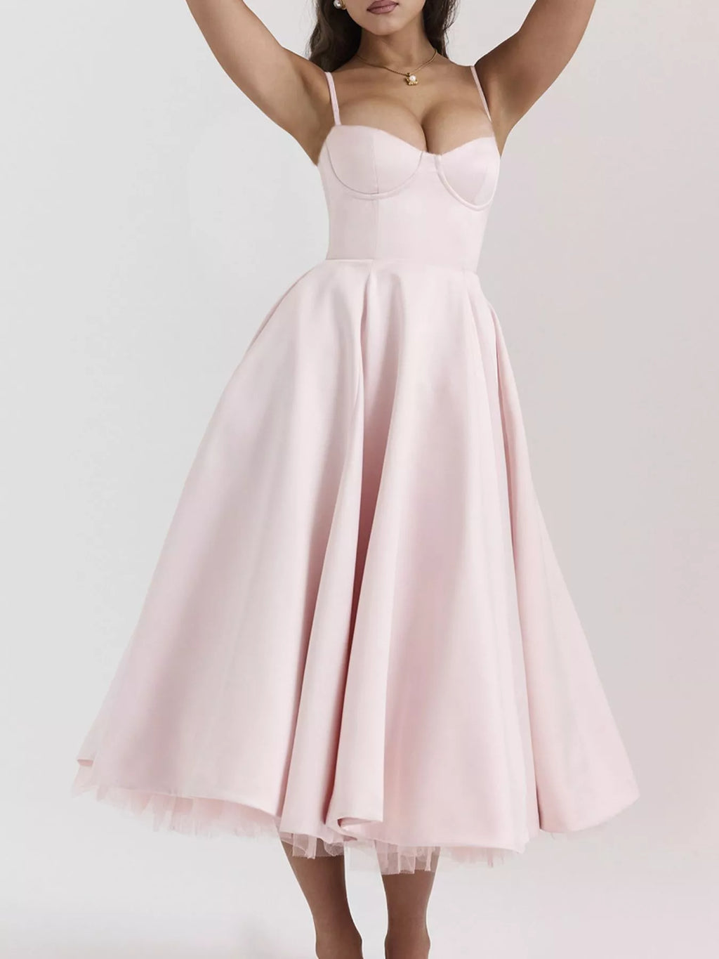 Sweetheart-Neck Pocketed A-Line Midi Dress