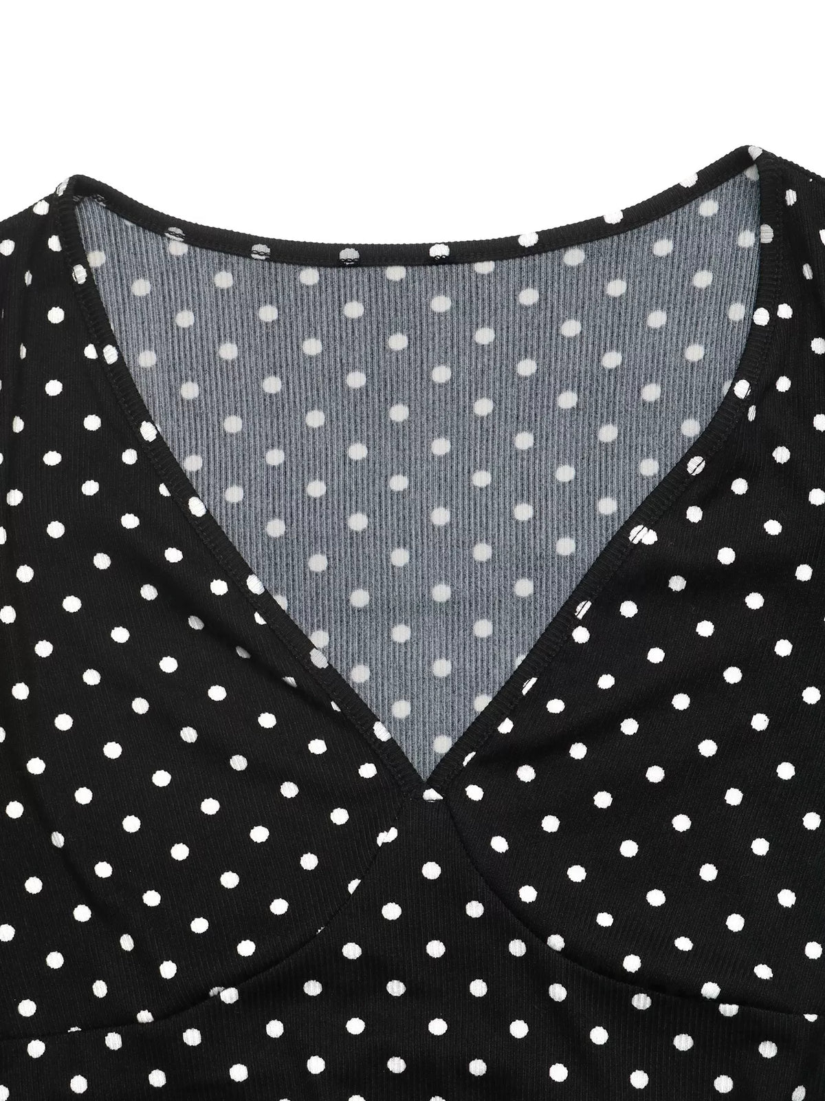 Black Polka-Dot V-Neck Tie-Back Mini Dress