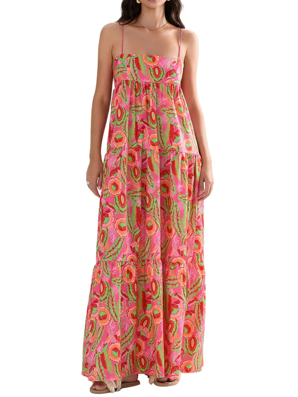 Printed Square-Neck Cami Maxi Dress