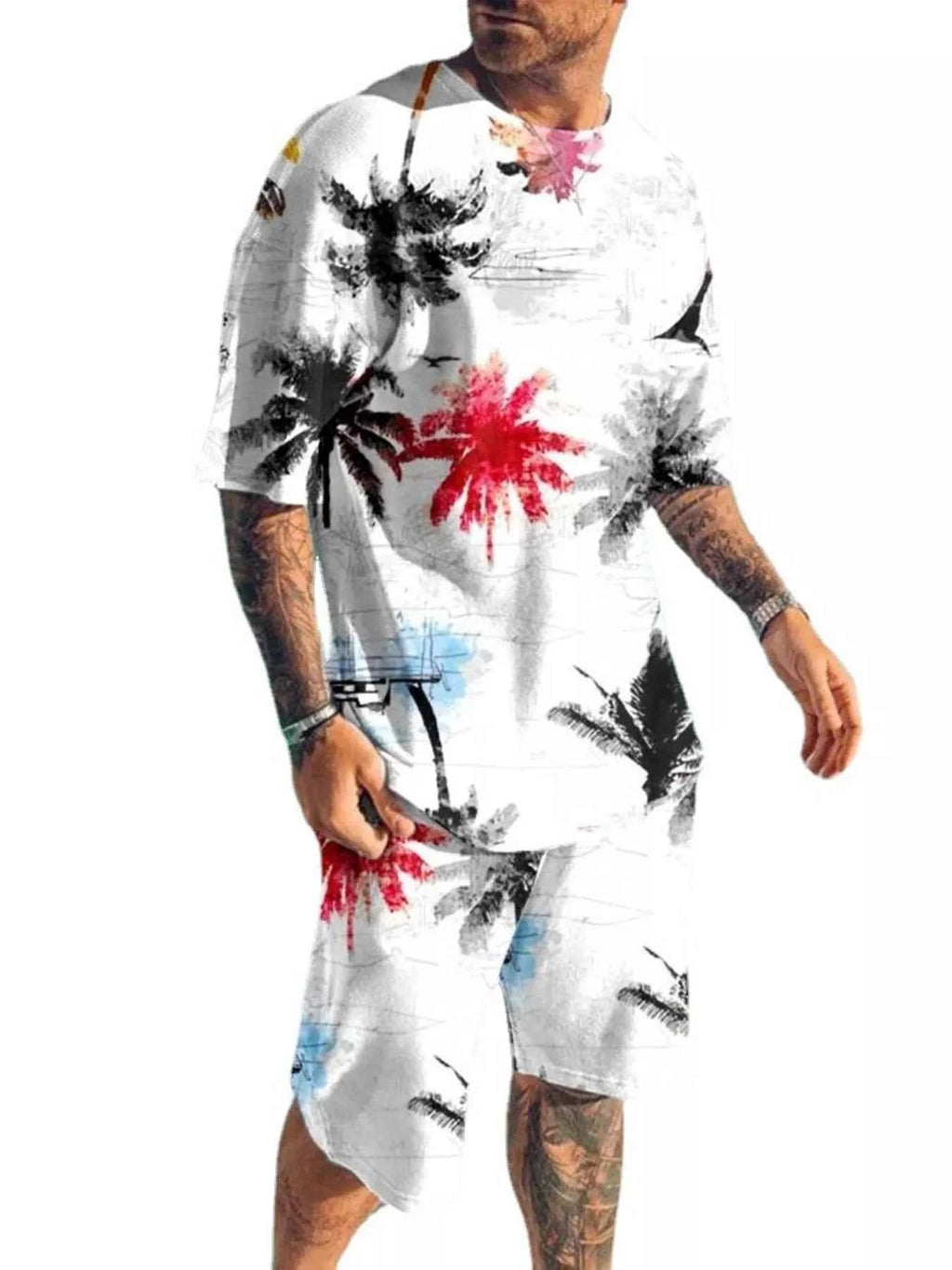Men’s Palm-Tree Print Top & Shorts Set