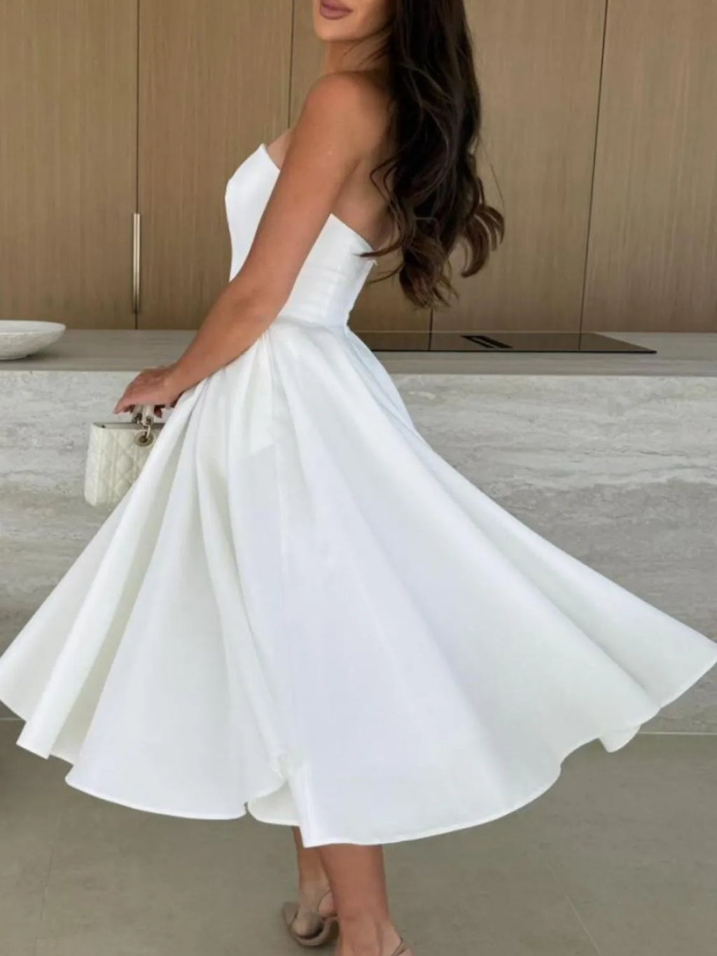 Solid-Color Tube Midi Dress