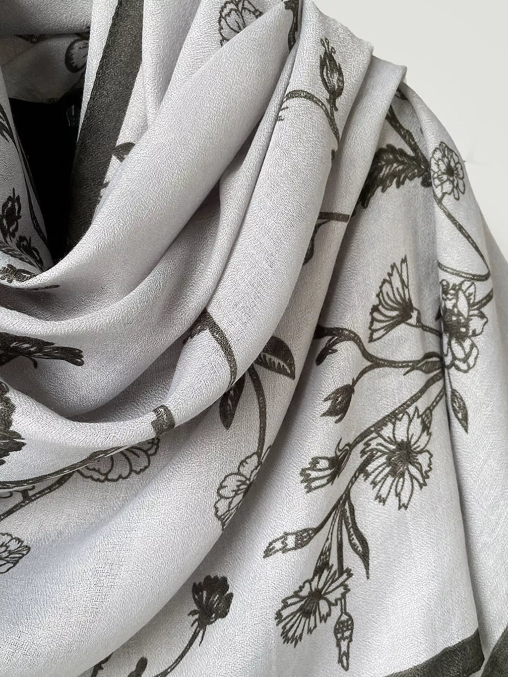 Floral-Border Lightweight Polyester Scarf