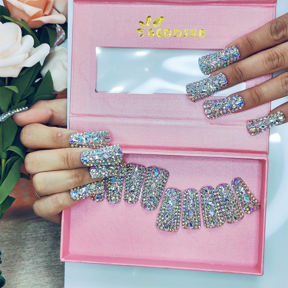 Full Diamond Duck Press-On Nails – 3D Crystal Aurora Edge | Handmade PMMA Acrylic, Gift Box — Prime Trend Market