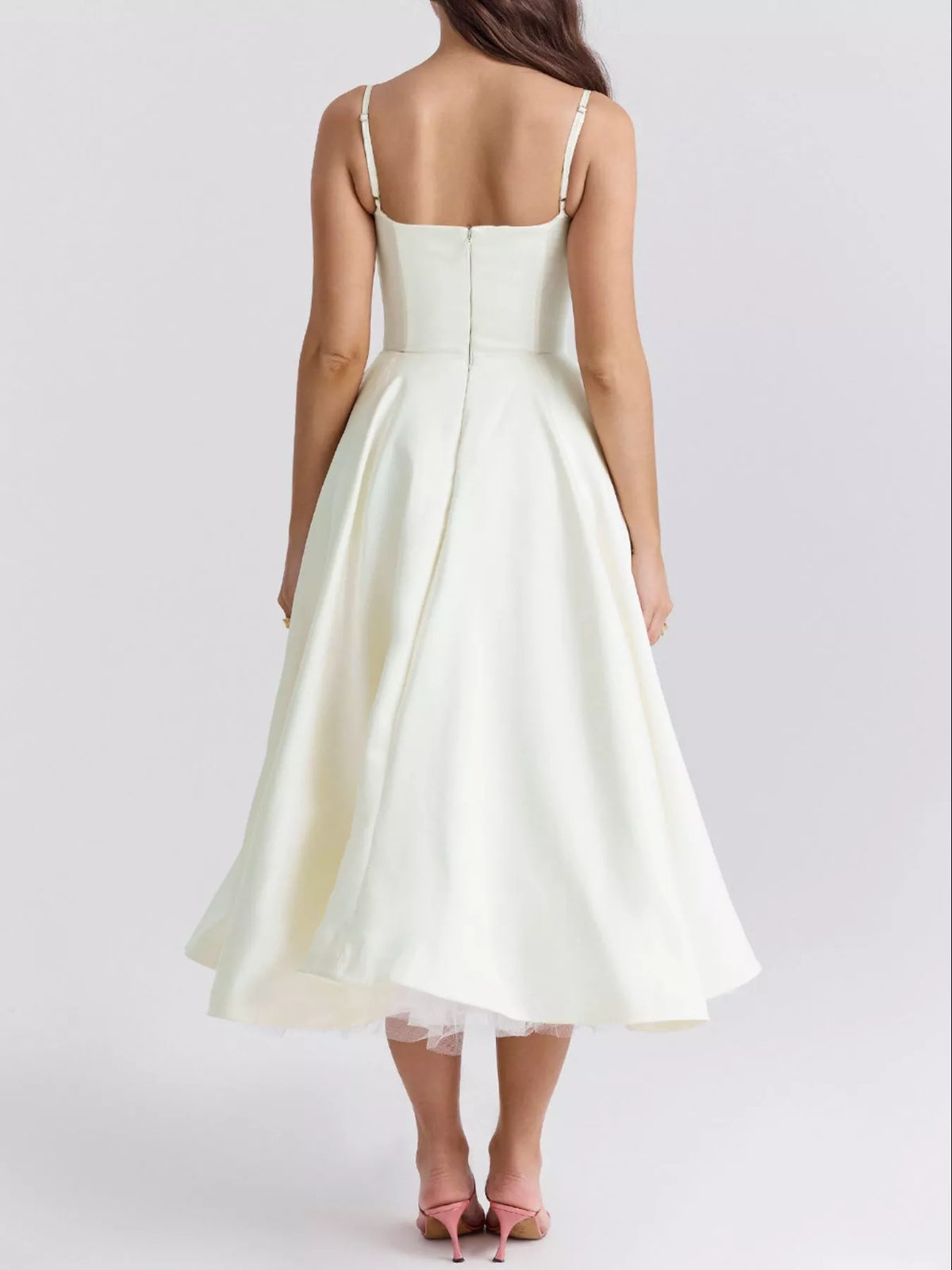 Sweetheart-Neck Pocketed A-Line Midi Dress