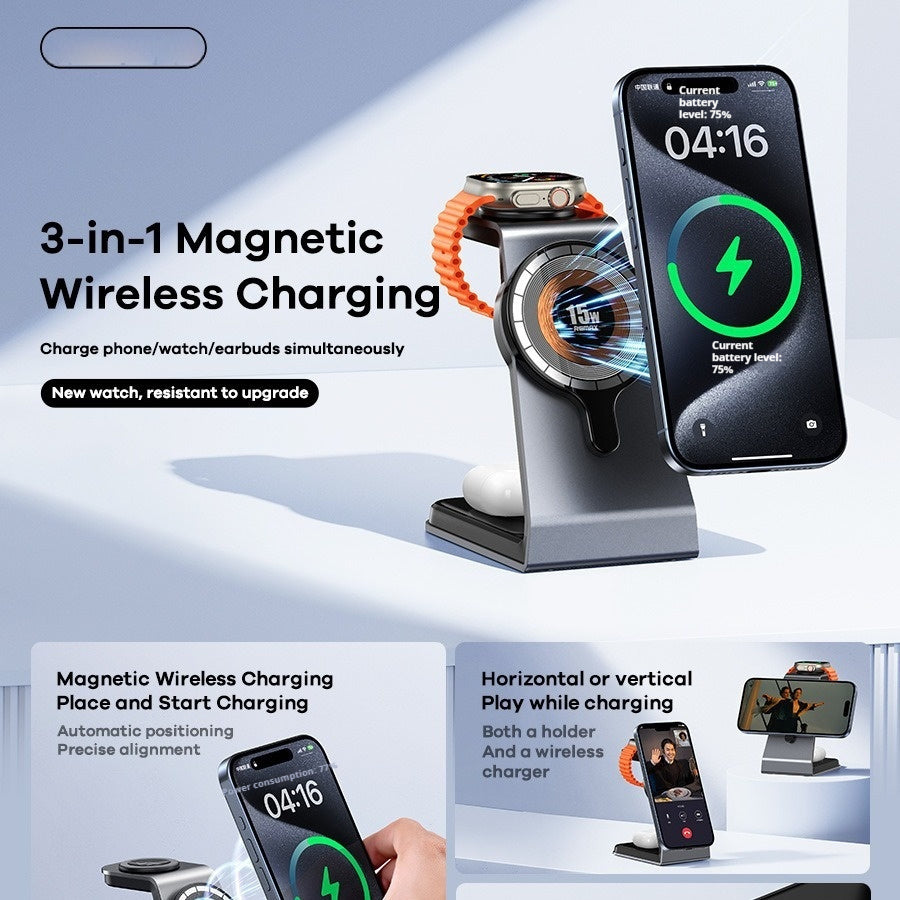 3-in-1 Aluminum Wireless Charging Stand — MagSafe Compatible — Prime Trend Market