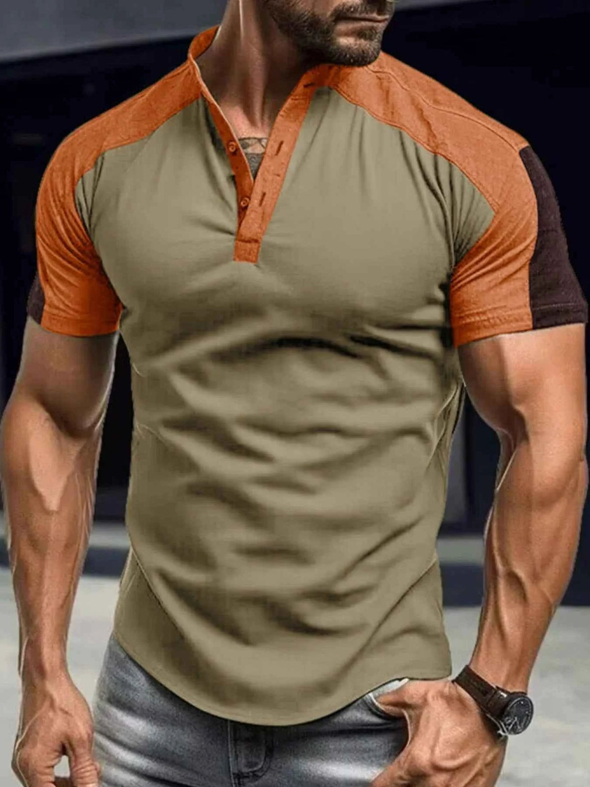 Men’s Color-Block Short-Sleeve Henley Shirt
