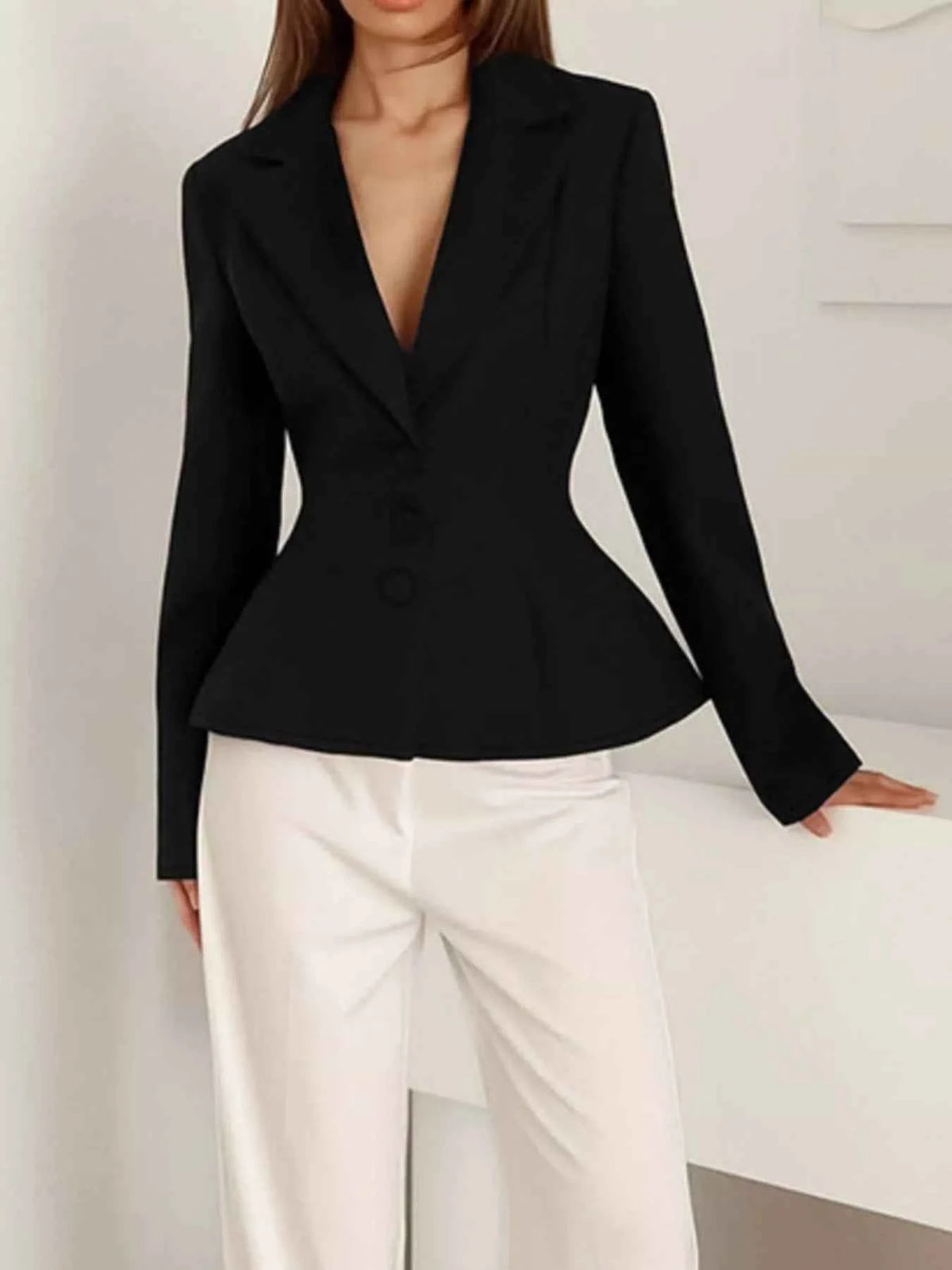 Unlined Peplum Lapel-Collar Blazer