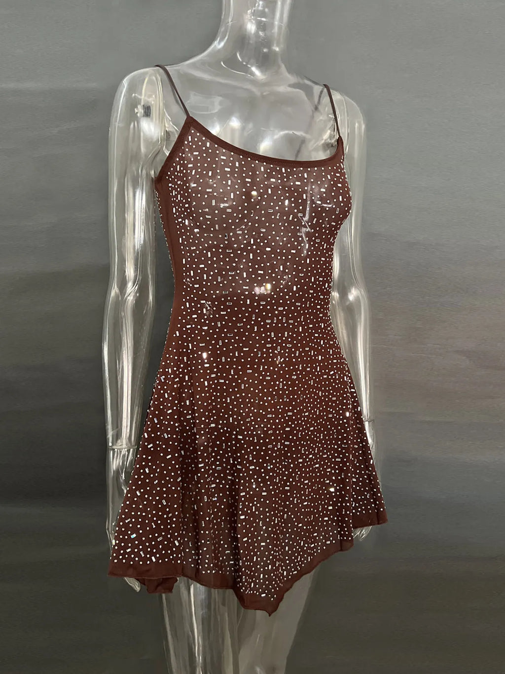 Rhinestone-Detail Mini Cami Dress