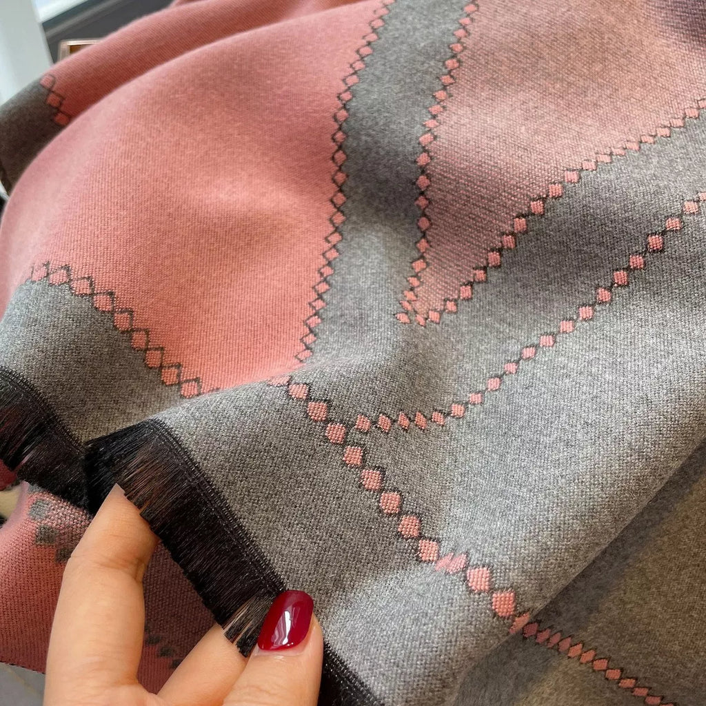 Cotton Contrast-Border Raw-Hem Scarf