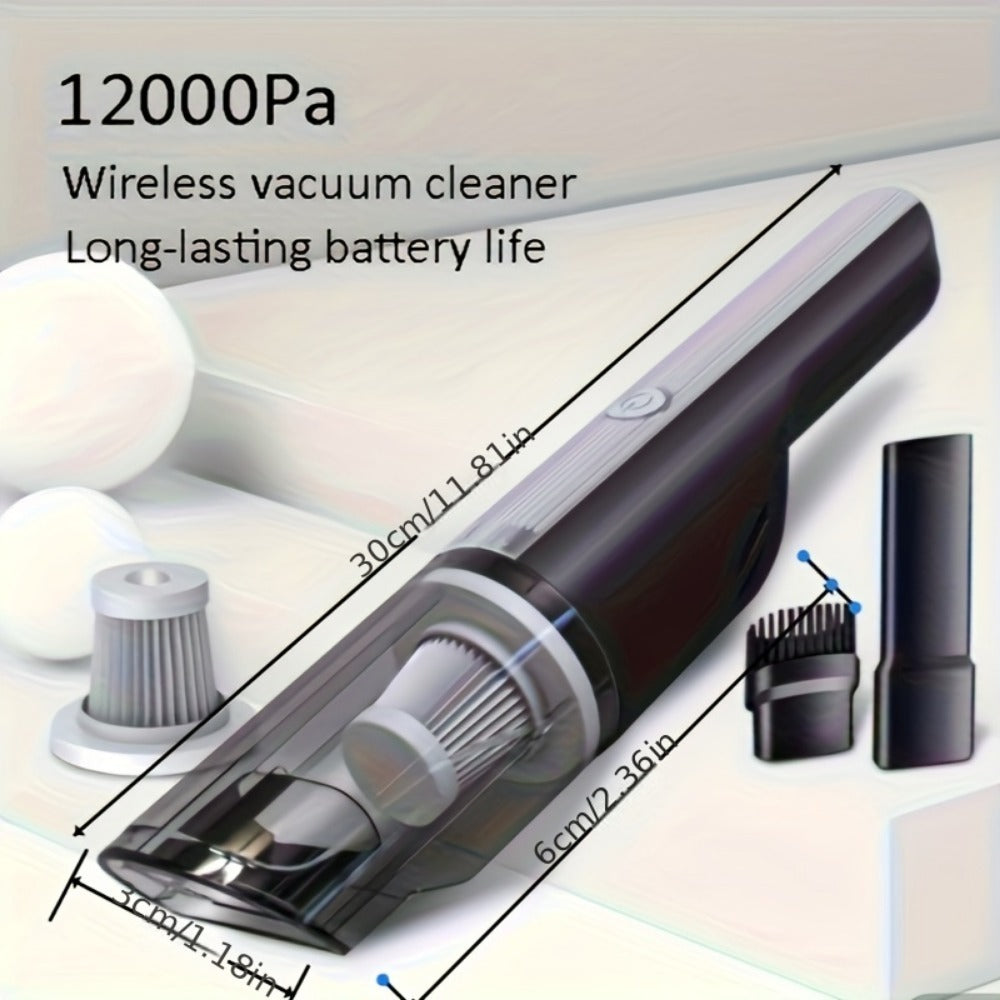 Cordless Handheld Car Vacuum Cleaner — Strong Suction, Rechargeable, Silver — Eliza & Tuan