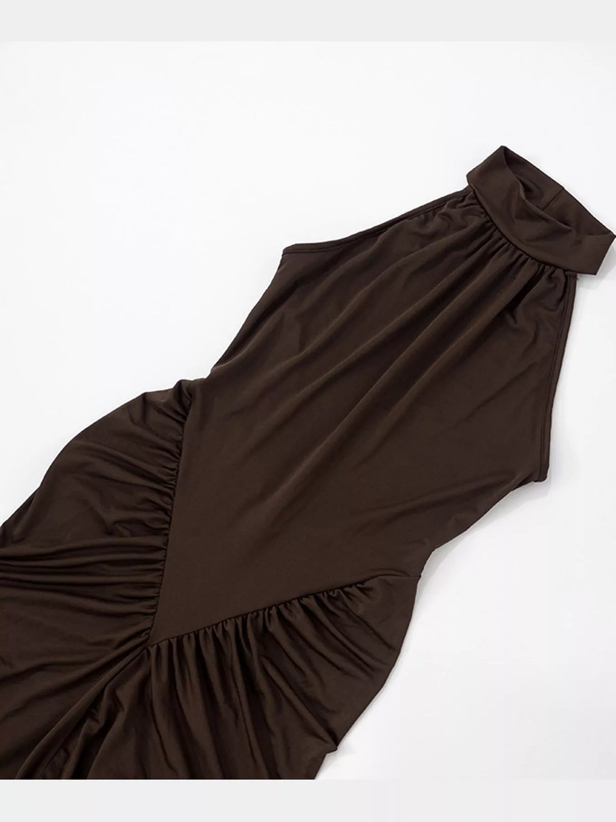 Ruched High-Neck Sleeveless Slit Maxi Dress