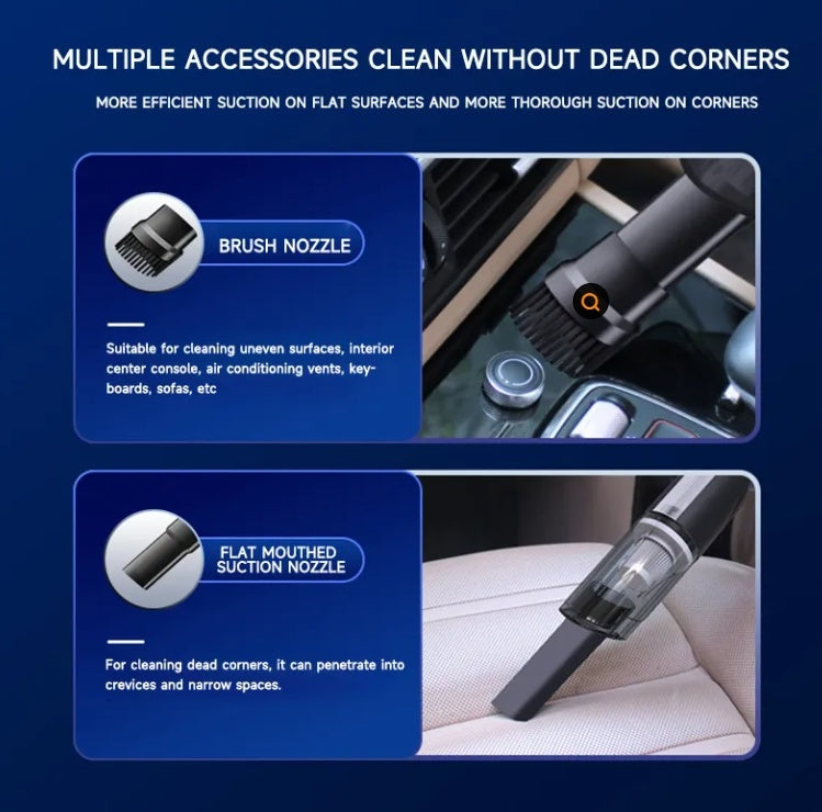 Cordless Handheld Car Vacuum Cleaner — Strong Suction, Rechargeable, Silver — Eliza & Tuan