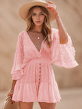 Tie-Back Lace Dress with Ruffled Hem