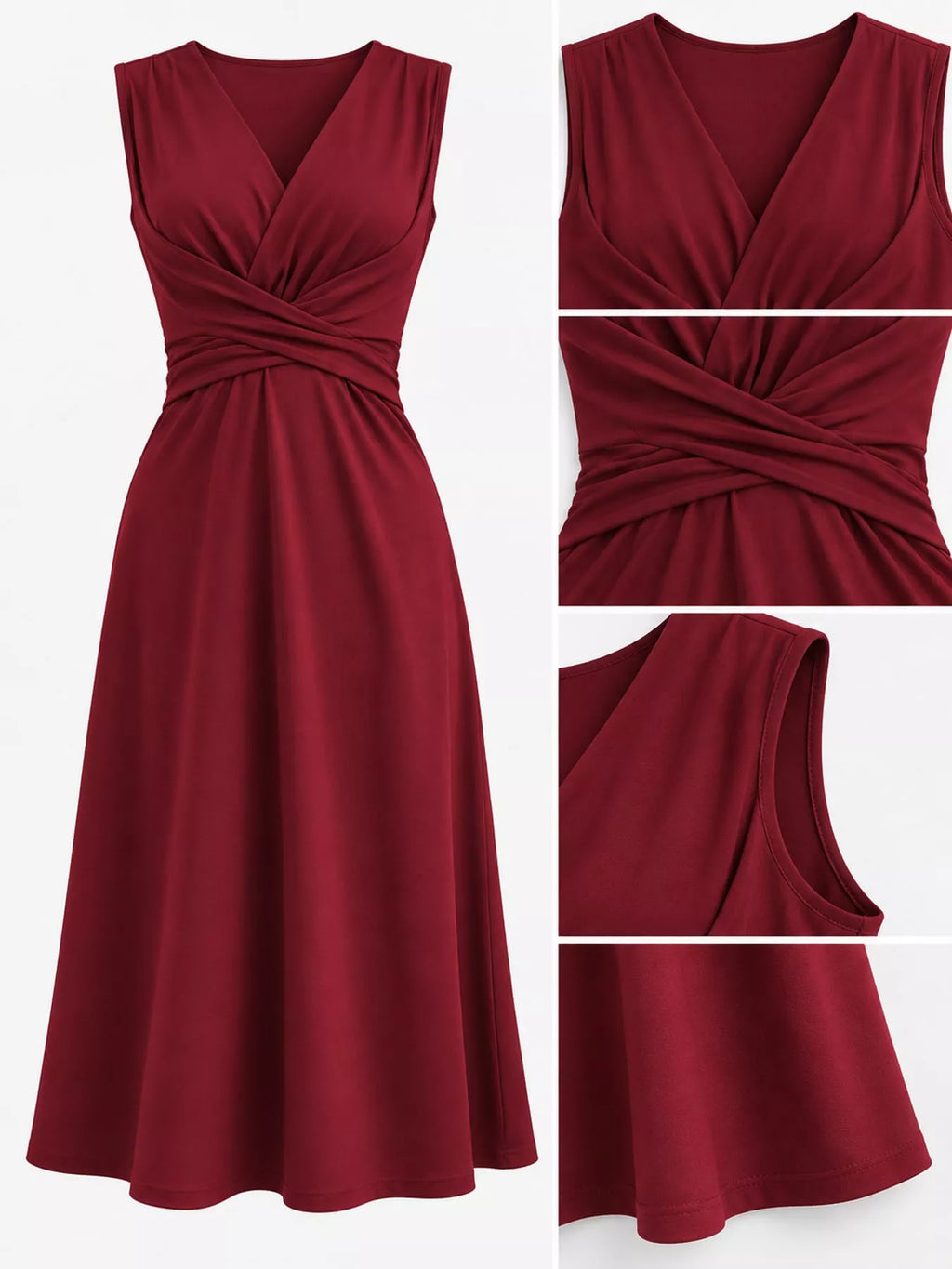 V-Neck Crisscross Ruched Dress, Long-Sleeve & Sleeveless, S–3XL