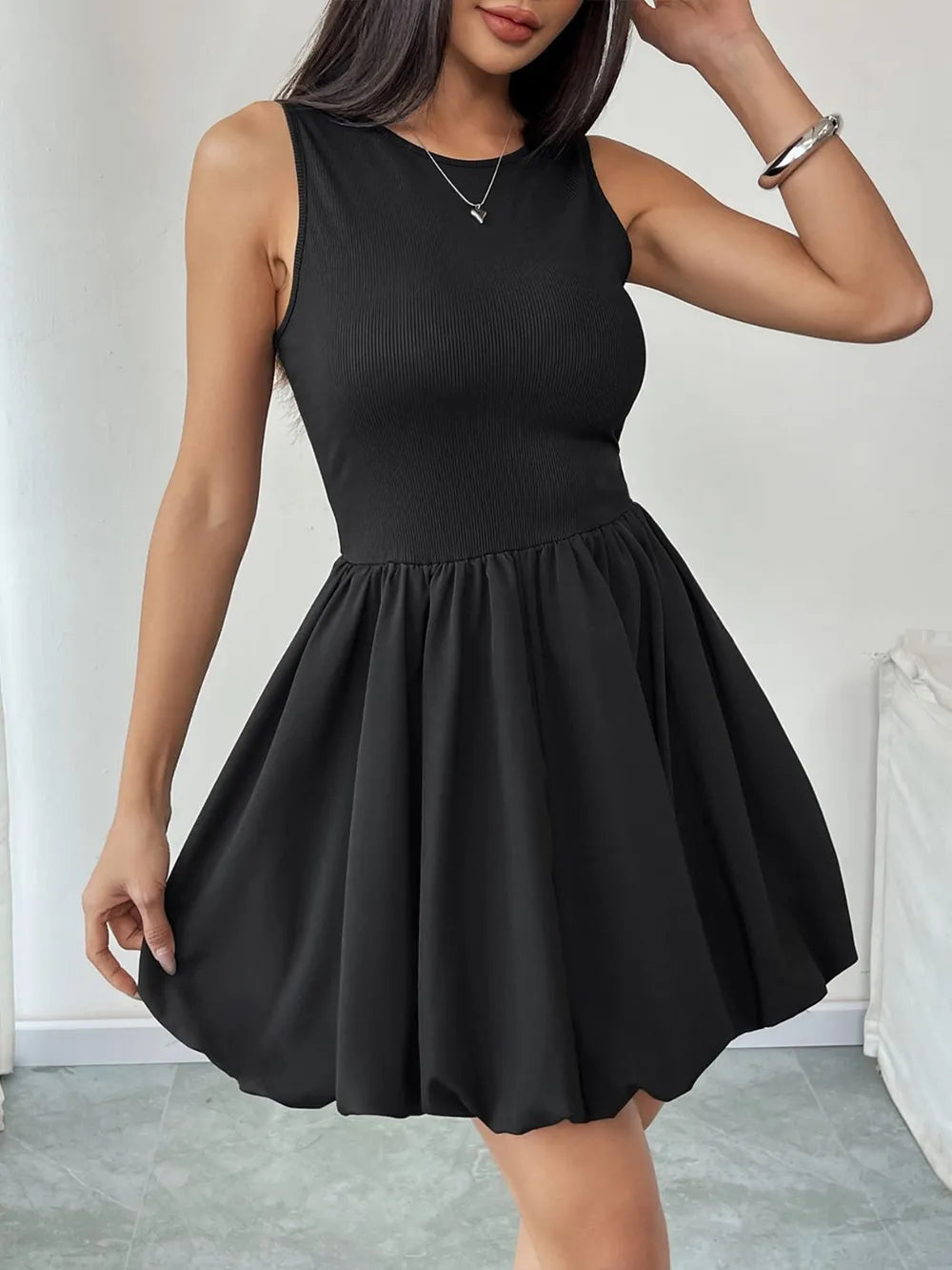 Perfee Black Sleeveless Scoop-Back Mini Dress