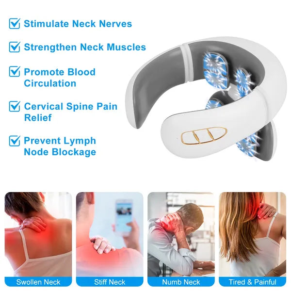 Luxury EMS Cervical Neck Massager with Heat — 8 Heads, 6 Modes, Remote Control & Voice Prompt — Prime Trend Market